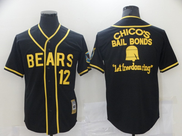 Men's Chico's bail bonds bad news bears #12 black Stitched Jersey